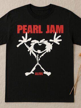 Black Grunge Rock Graphic Tee Iconic Stickman Album Art Band Shirt